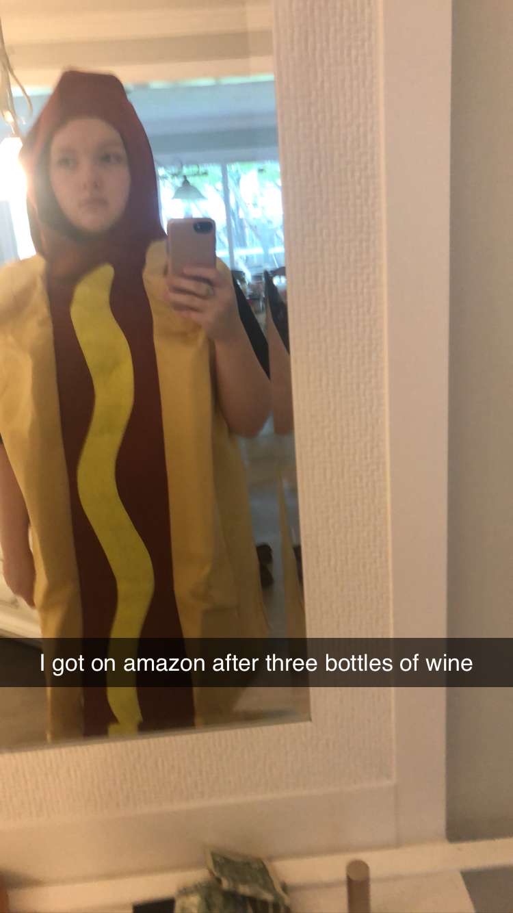 Kate in a hotdog costume